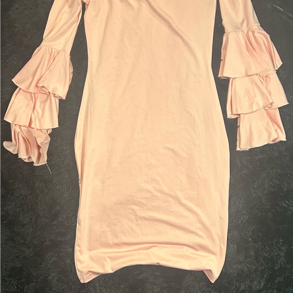 Crystal Doll Blush Long Sleeve Dress with Ruffles